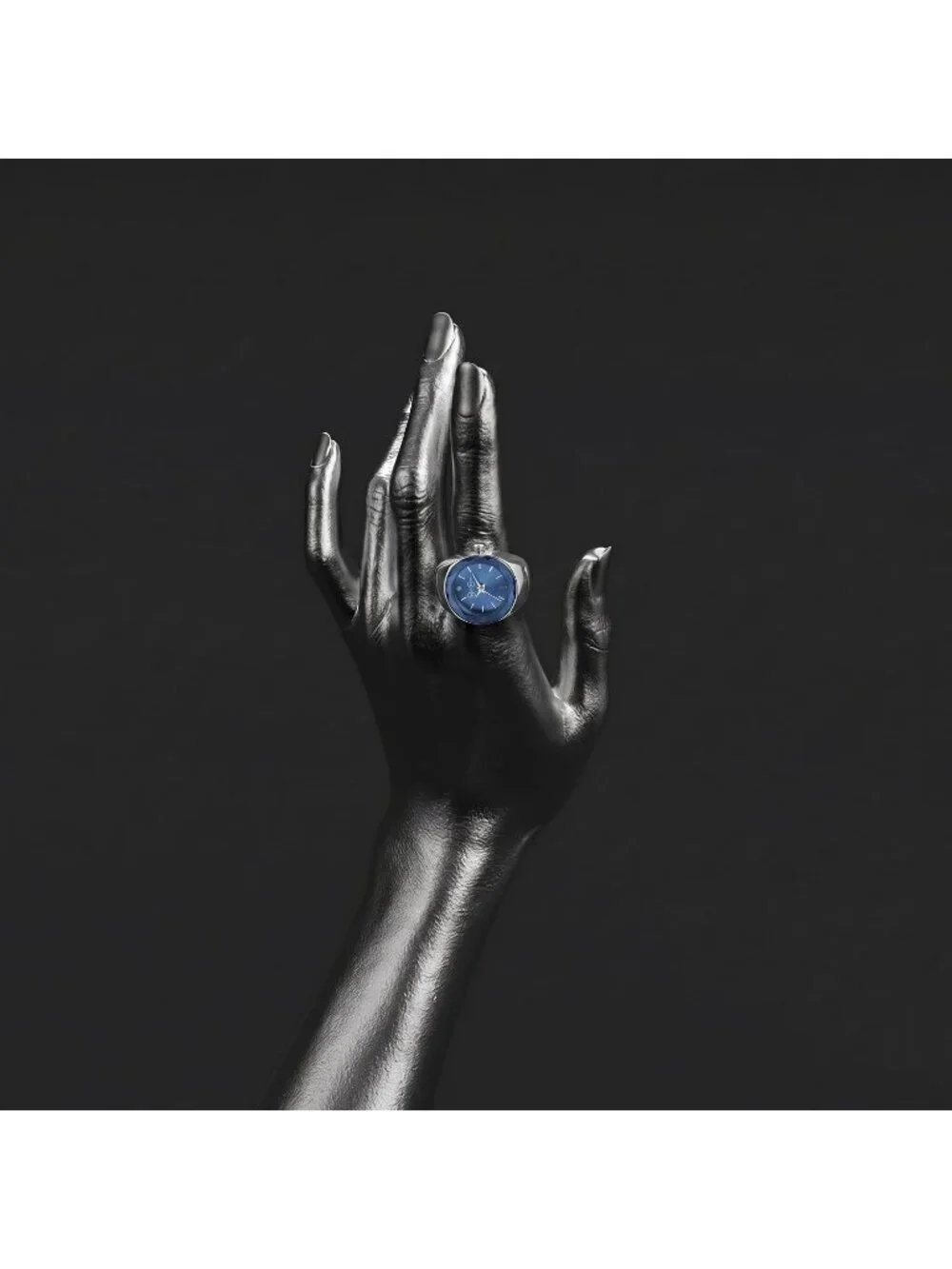 Women's Silver /Deep Blue Adjustable Ring Quartz Analog Mini Dial Wrist Watches